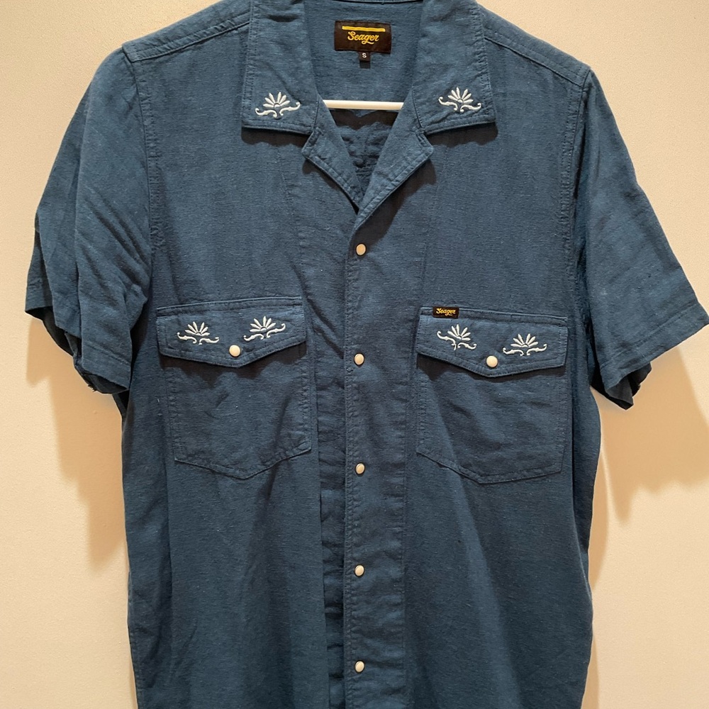 Seager Men's Blue Short Sleeve Western Shirt Small